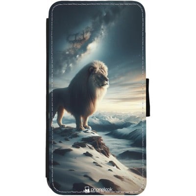 Coque iPhone 12 / 12 Pro - Wallet noir Le lion blanc