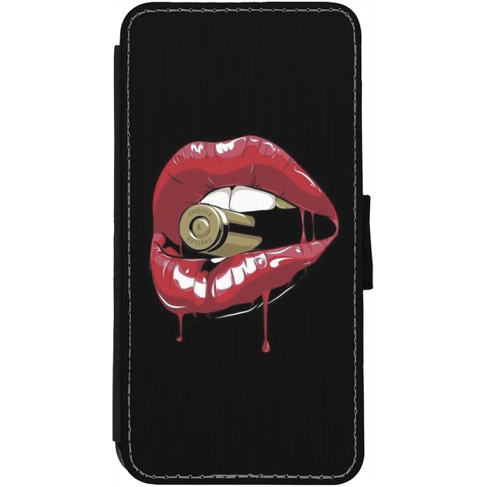 Coque iPhone 12 / 12 Pro - Wallet noir Lips bullet