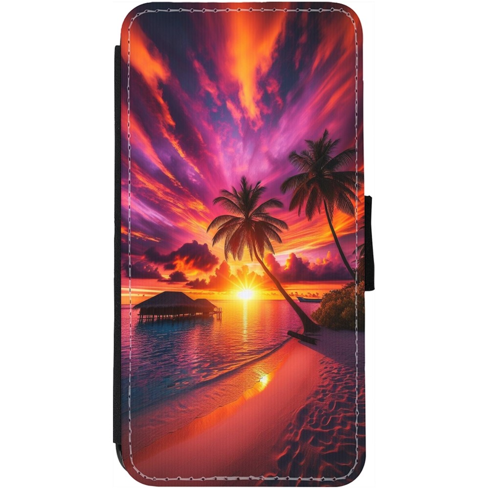 Coque iPhone 12 / 12 Pro - Wallet noir Maldives Dusk Bliss