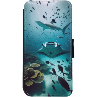 Coque iPhone 12 / 12 Pro - Wallet noir Manta Lagon Nettoyage