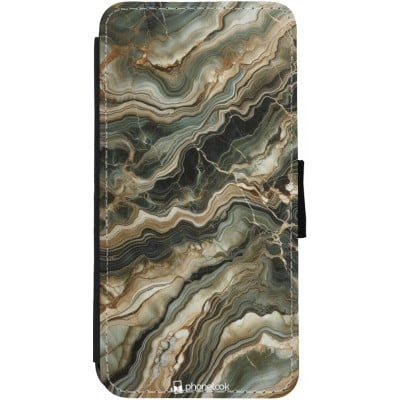 Coque iPhone 12 / 12 Pro - Wallet noir Marbre Olive