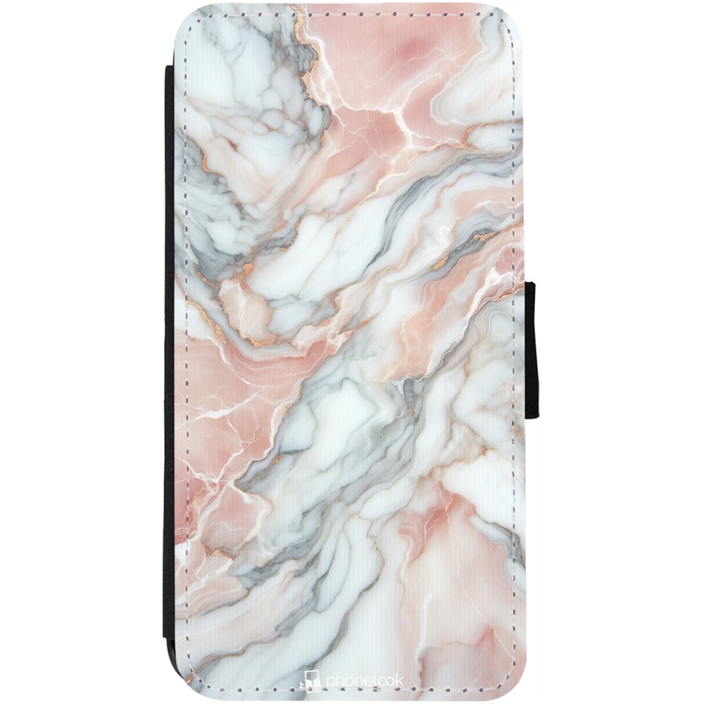 Coque iPhone 12 / 12 Pro - Wallet noir Marbre Rose Lumineux