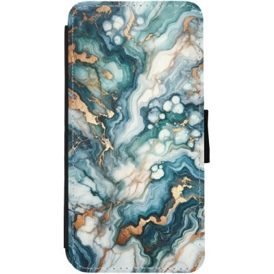 Coque iPhone 12 / 12 Pro - Wallet noir Marbre Vert Bleu Doré