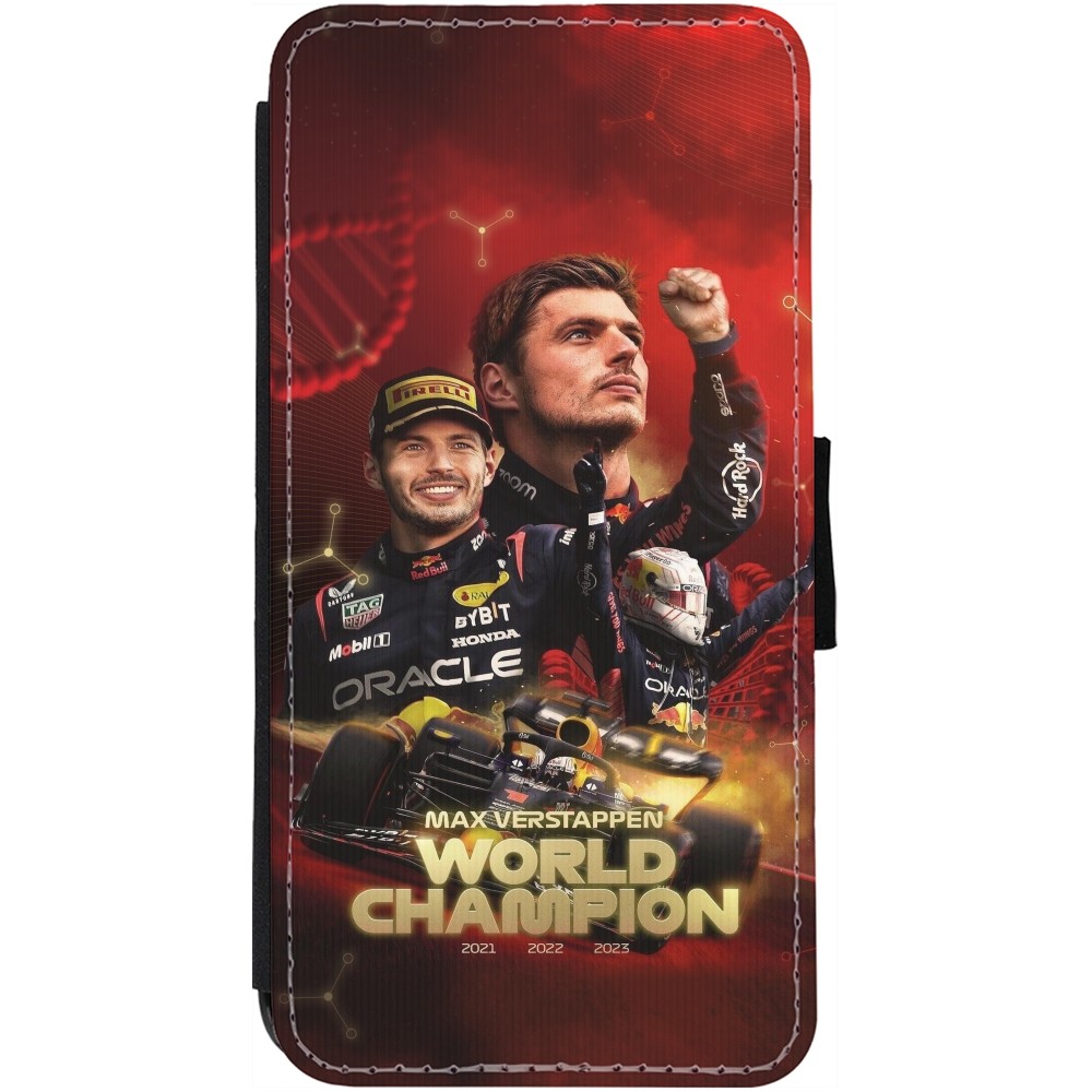 Coque iPhone 12 / 12 Pro - Wallet noir Max Verstappen Champion 2023