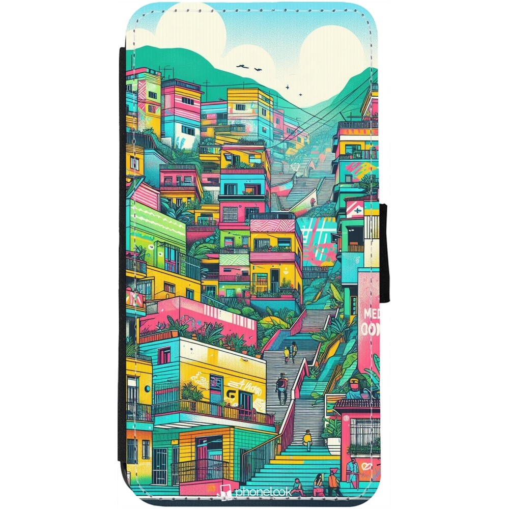 Coque iPhone 12 / 12 Pro - Wallet noir Medellin Comuna 13 Art