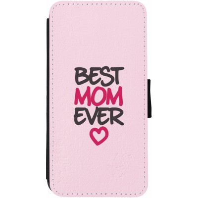 Coque iPhone 12 / 12 Pro - Wallet noir Mom 2023 best Mom ever pink