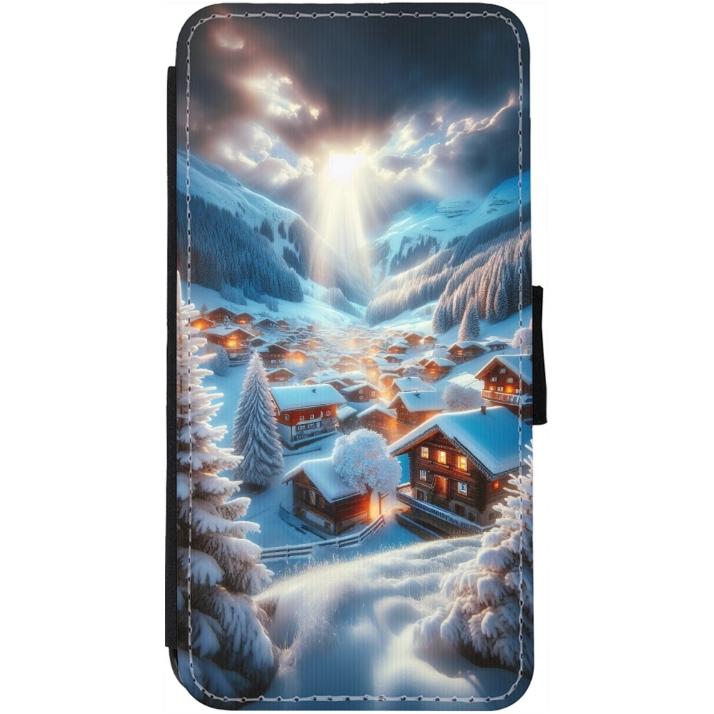 Coque iPhone 12 / 12 Pro - Wallet noir Mont Neige Lumière