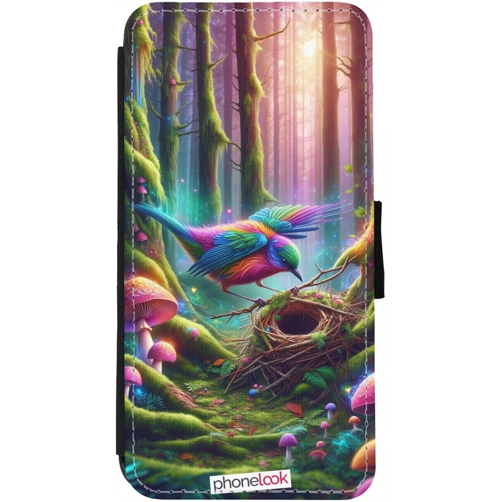 Coque iPhone 12 / 12 Pro - Wallet noir Oiseau Nid Forêt