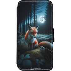 Coque iPhone 12 / 12 Pro - Wallet noir Renard lune forêt