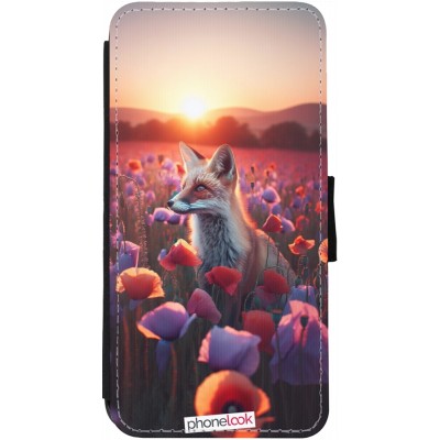 Coque iPhone 12 / 12 Pro - Wallet noir Renard pourpre au crépuscule