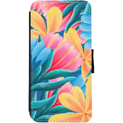 Coque iPhone 12 / 12 Pro - Wallet noir Spring 23 colorful flowers