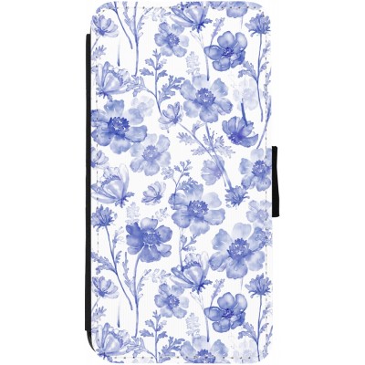 Coque iPhone 12 / 12 Pro - Wallet noir Spring 23 watercolor blue flowers