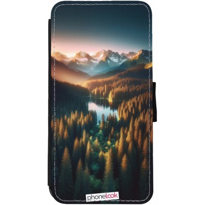 Coque iPhone 12 / 12 Pro - Wallet noir Sunset Forest Lake