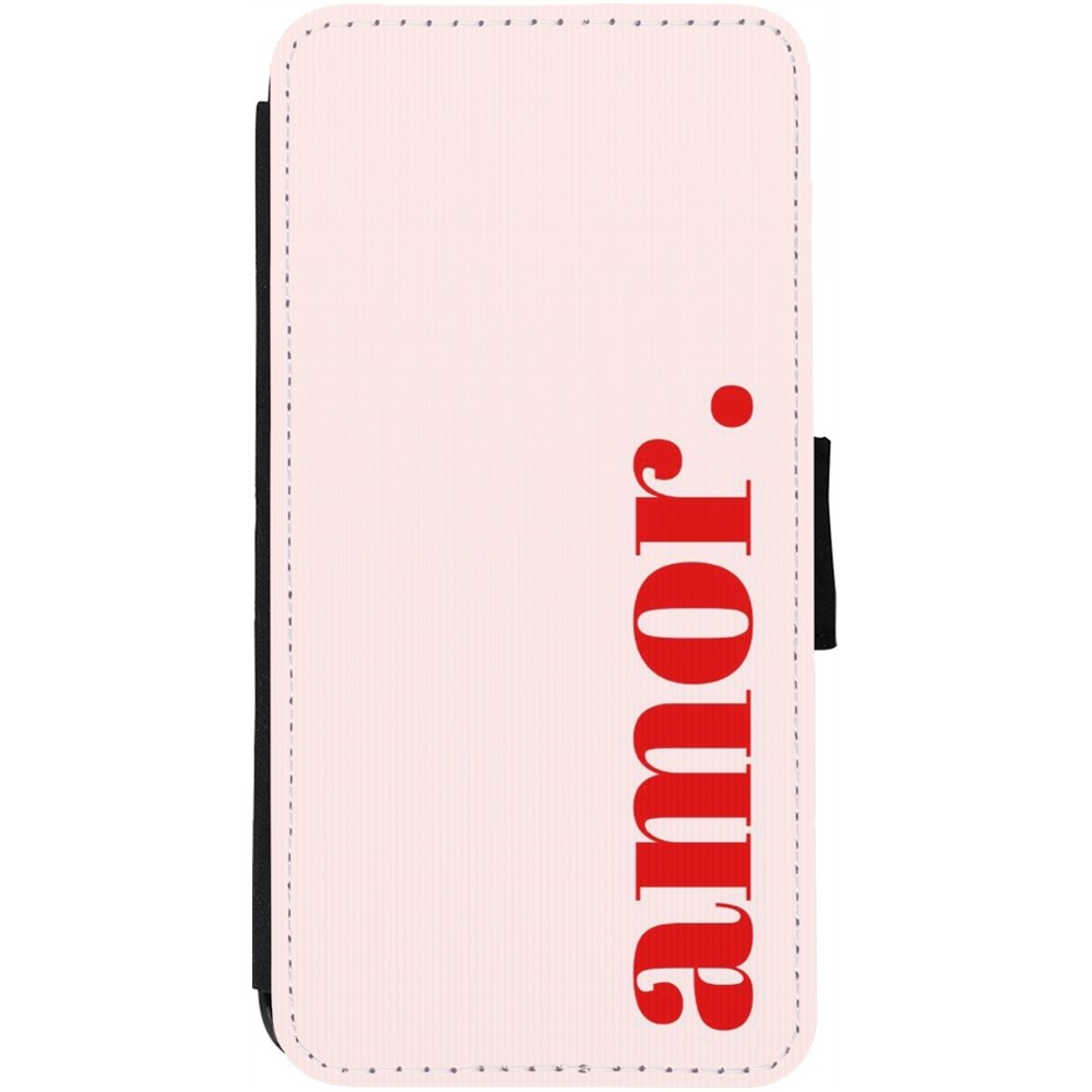 Coque iPhone 12 / 12 Pro - Wallet noir Valentine 2024 amor