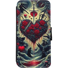 Coque iPhone 12 / 12 Pro - Wallet noir Dark Love Coeur Sang