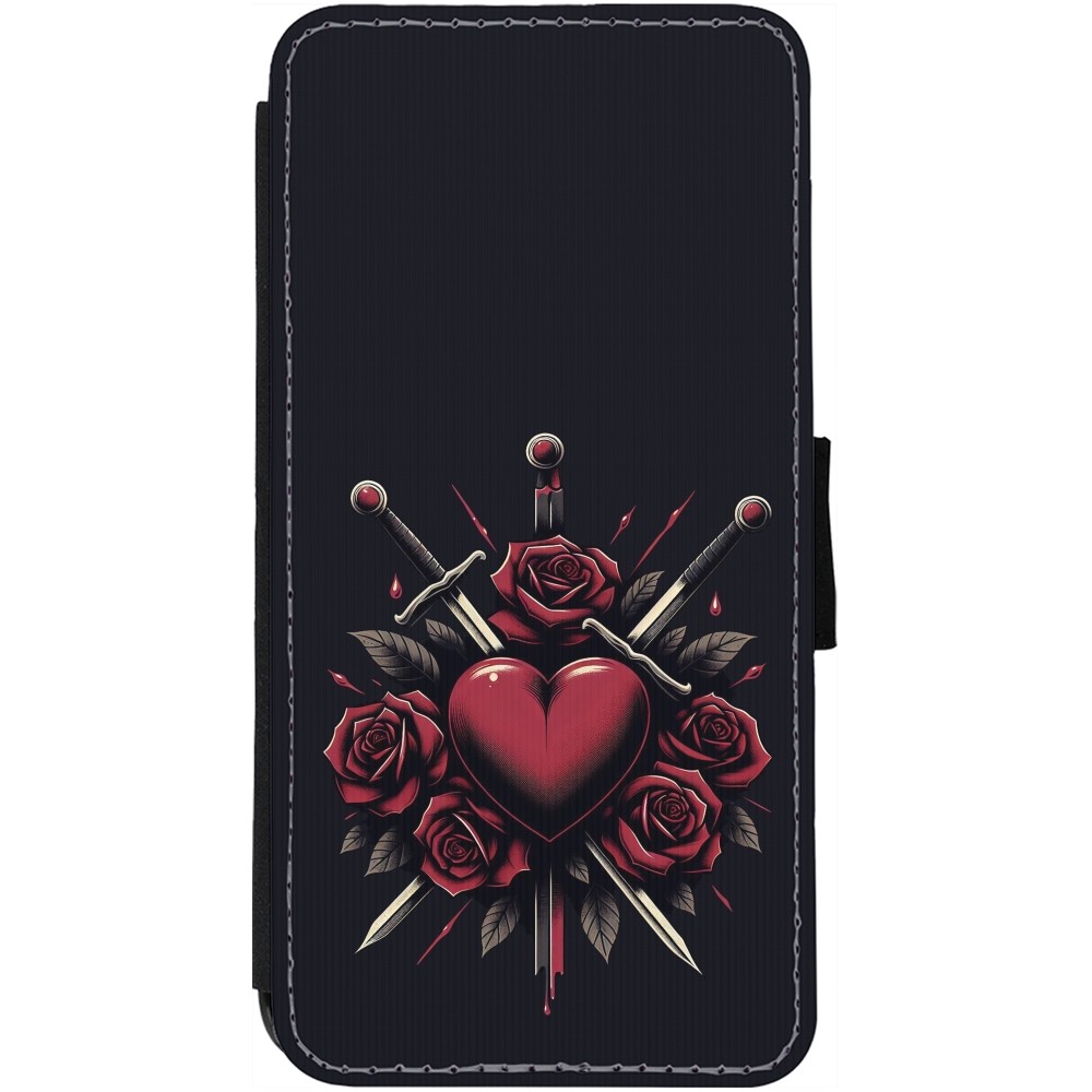 Coque iPhone 12 / 12 Pro - Wallet noir Valentine 2024 gothic love