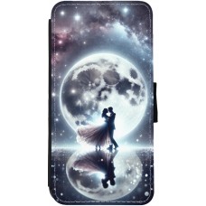 Coque iPhone 12 / 12 Pro - Wallet noir Valentine 2024 Love under the moon