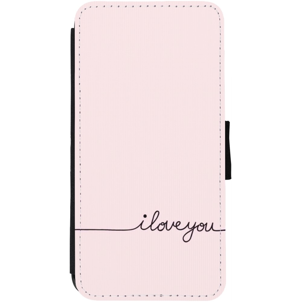 Coque iPhone 12 / 12 Pro - Wallet noir Valentine 2023 i love you writing