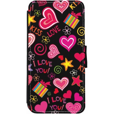 Coque iPhone 12 / 12 Pro - Wallet noir Valentine 2023 love symbols