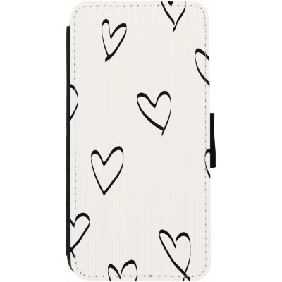 Coque iPhone 12 / 12 Pro - Wallet noir Valentine 2023 minimalist hearts