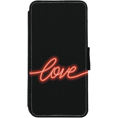 Coque iPhone 12 / 12 Pro - Wallet noir Valentine 2023 neon love