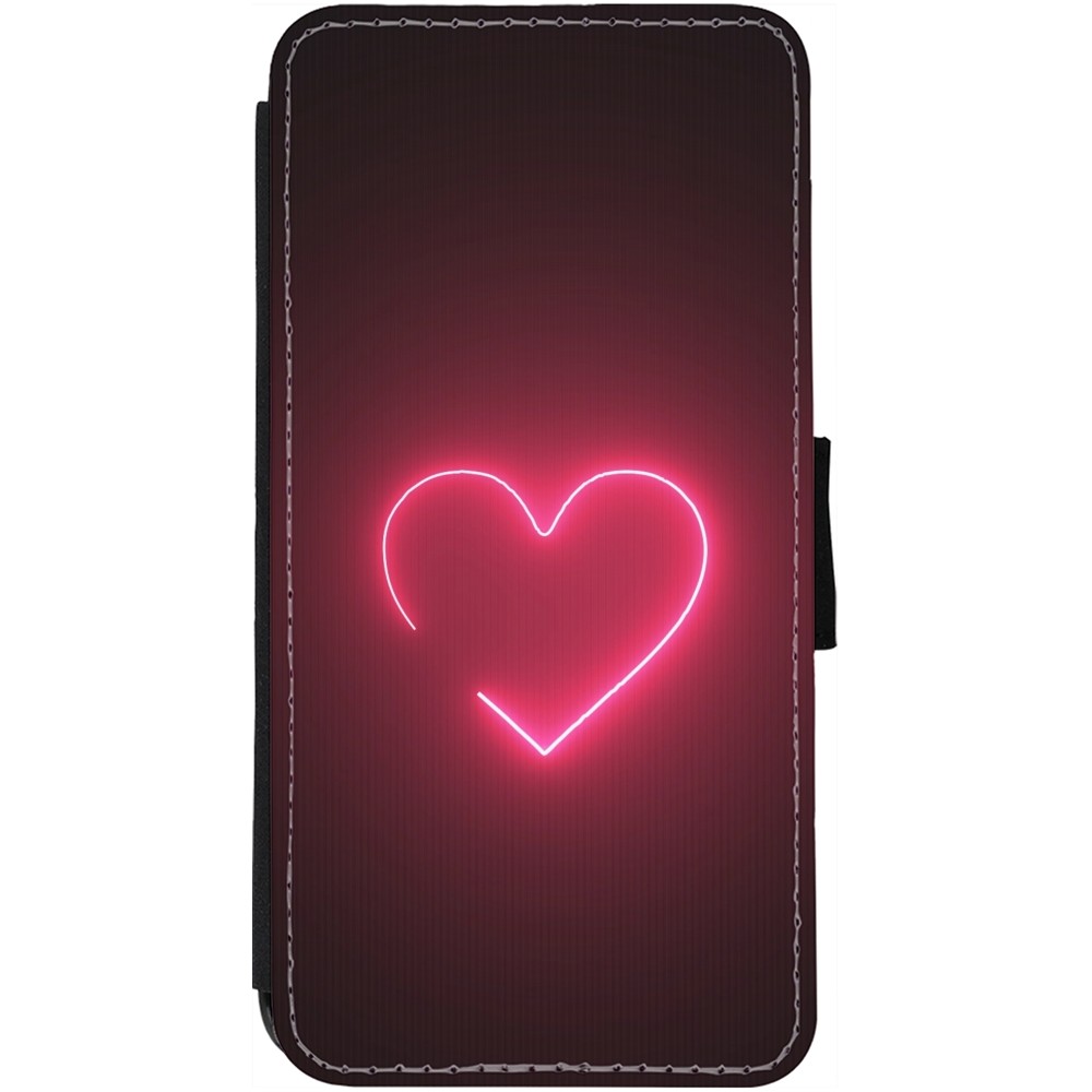 Coque iPhone 12 / 12 Pro - Wallet noir Valentine 2023 single neon heart