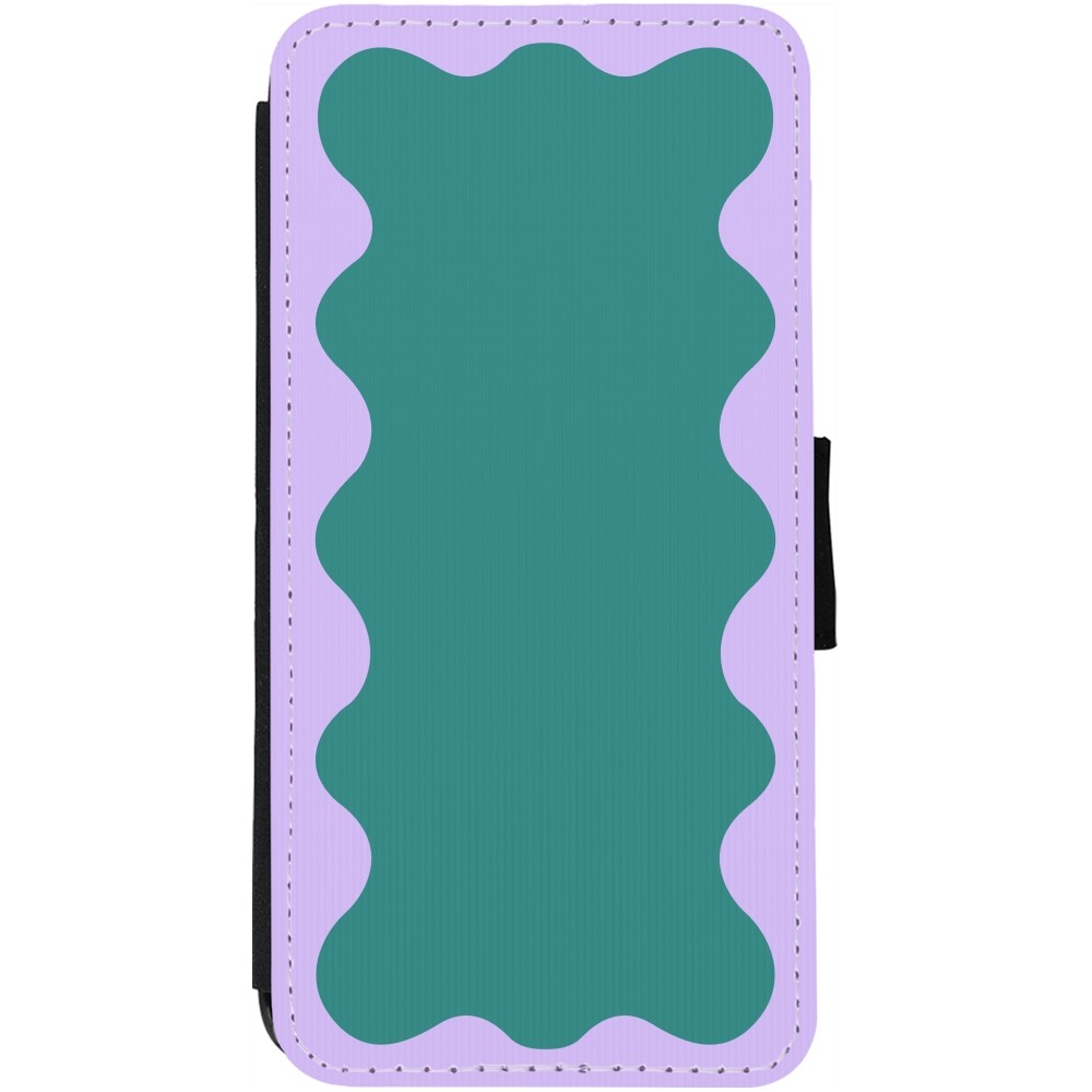 Coque iPhone 12 / 12 Pro - Wallet noir Wavy Rectangle Green Purple