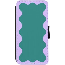 Coque iPhone 12 / 12 Pro - Wallet noir Wavy Rectangle Green Purple