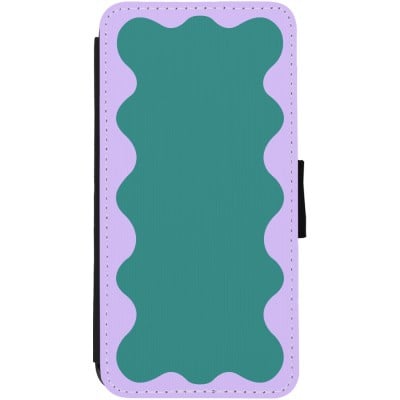 Coque iPhone 12 / 12 Pro - Wallet noir Wavy Rectangle Green Purple