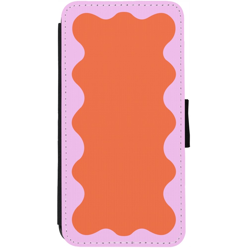 Coque iPhone 12 / 12 Pro - Wallet noir Wavy Rectangle Orange Pink