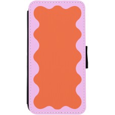 Coque iPhone 12 / 12 Pro - Wallet noir Wavy Rectangle Orange Pink