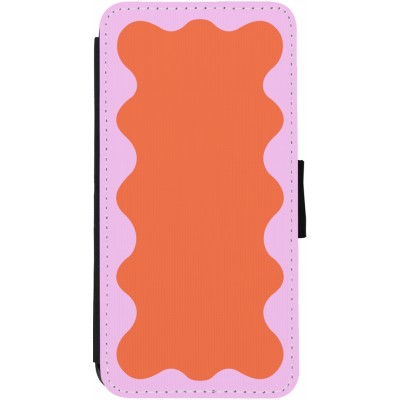 Coque iPhone 12 / 12 Pro - Wallet noir Wavy Rectangle Orange Pink