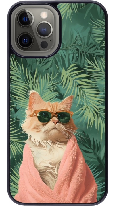 Coque iPhone 12 Pro Max - Cat Summer Palms