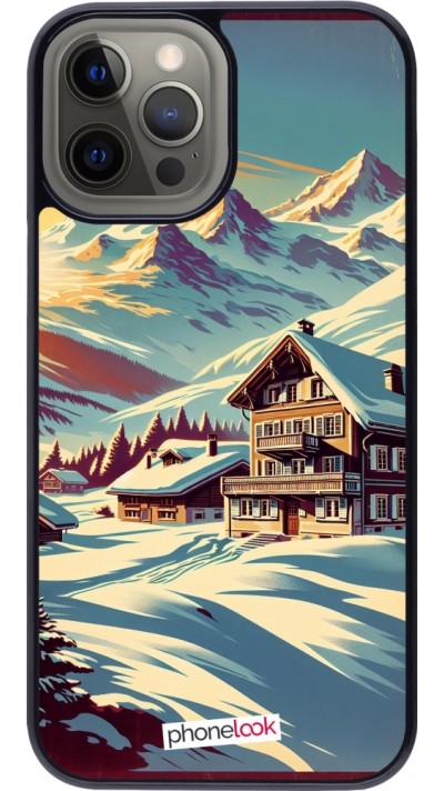 Coque iPhone 12 Pro Max - Chalet montagne enneigée