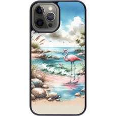 Coque iPhone 12 Pro Max - Flamant rose aquarelle