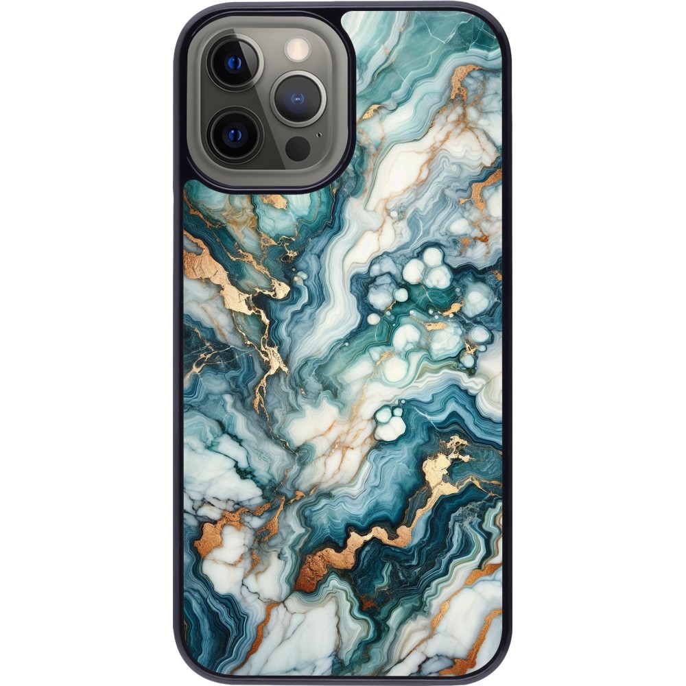 Coque iPhone 12 Pro Max - Marbre Vert Bleu Doré