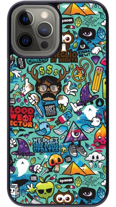 Coque iPhone 12 Pro Max - Mixed Cartoons Turquoise