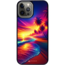 Coque iPhone 12 Pro Max - Plage coucher soleil flashy