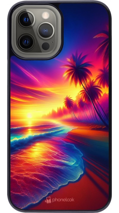 Coque iPhone 12 Pro Max - Plage coucher soleil flashy