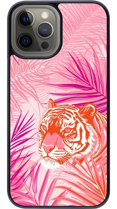 Coque iPhone 12 Pro Max - Tigre palmiers roses