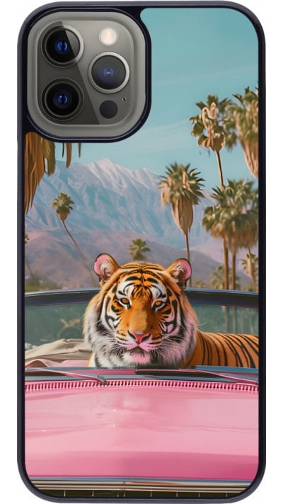 Coque iPhone 12 Pro Max - Tigre voiture rose