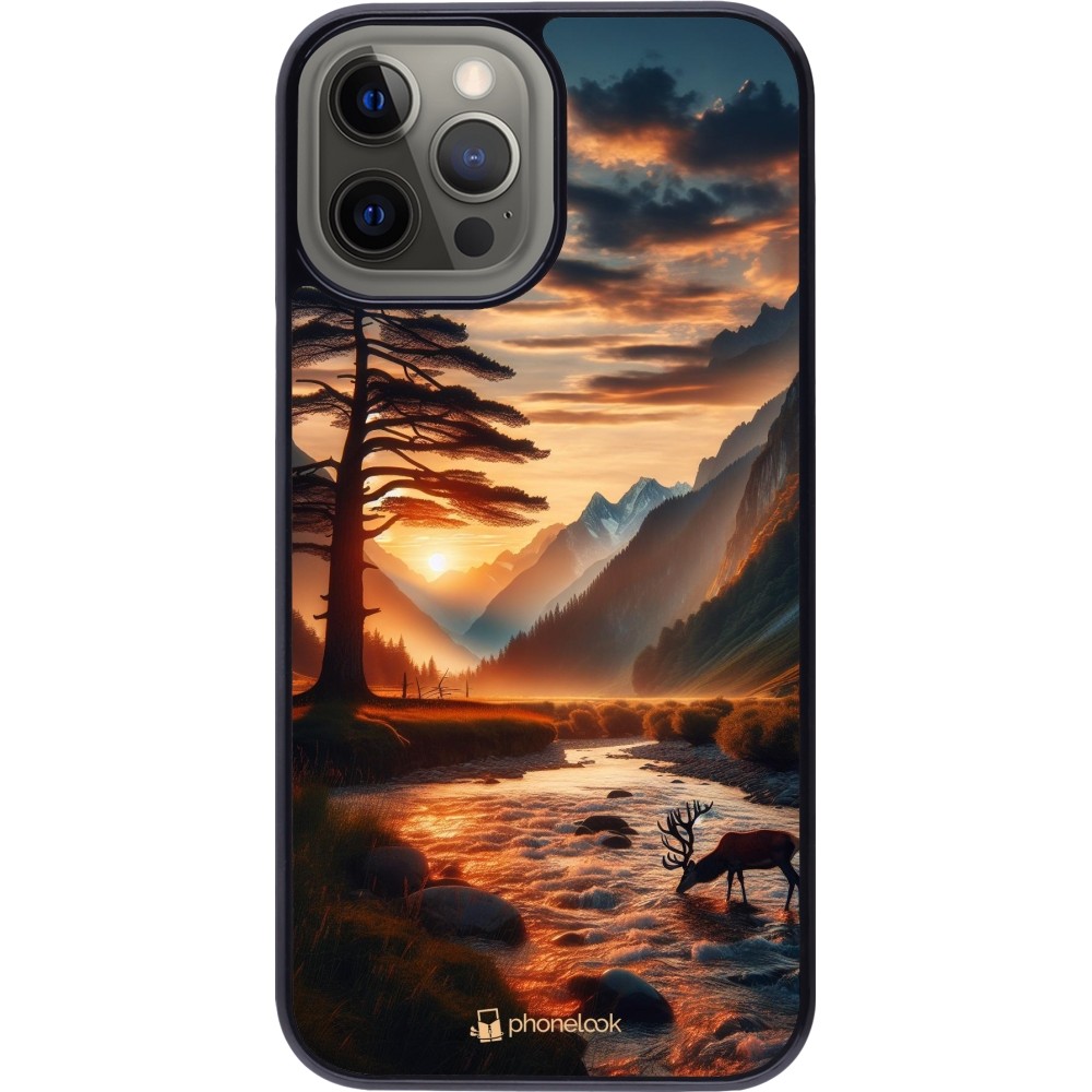 iPhone 12 Pro Max Case Hülle - Tal Sonnenuntergang Hirsch Baum