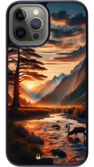 Coque iPhone 12 Pro Max - Valley Sunset Deer Tree