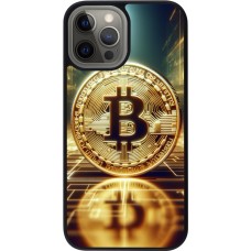 Coque iPhone 12 Pro Max - Silicone rigide noir Bitcoin Standing