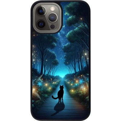 Coque iPhone 12 Pro Max - Silicone rigide noir Chat noir promenade