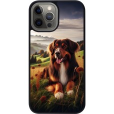 Coque iPhone 12 Pro Max - Silicone rigide noir Chien Campagne Suisse