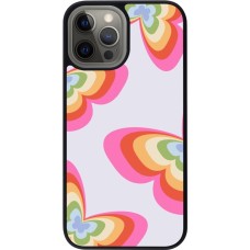 Coque iPhone 12 Pro Max - Silicone rigide noir Easter 2024 rainbow butterflies