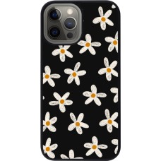 Coque iPhone 12 Pro Max - Silicone rigide noir Easter 2024 white on black flower