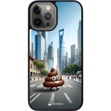 Coque iPhone 12 Pro Max - Silicone rigide noir Emoji Caca walk