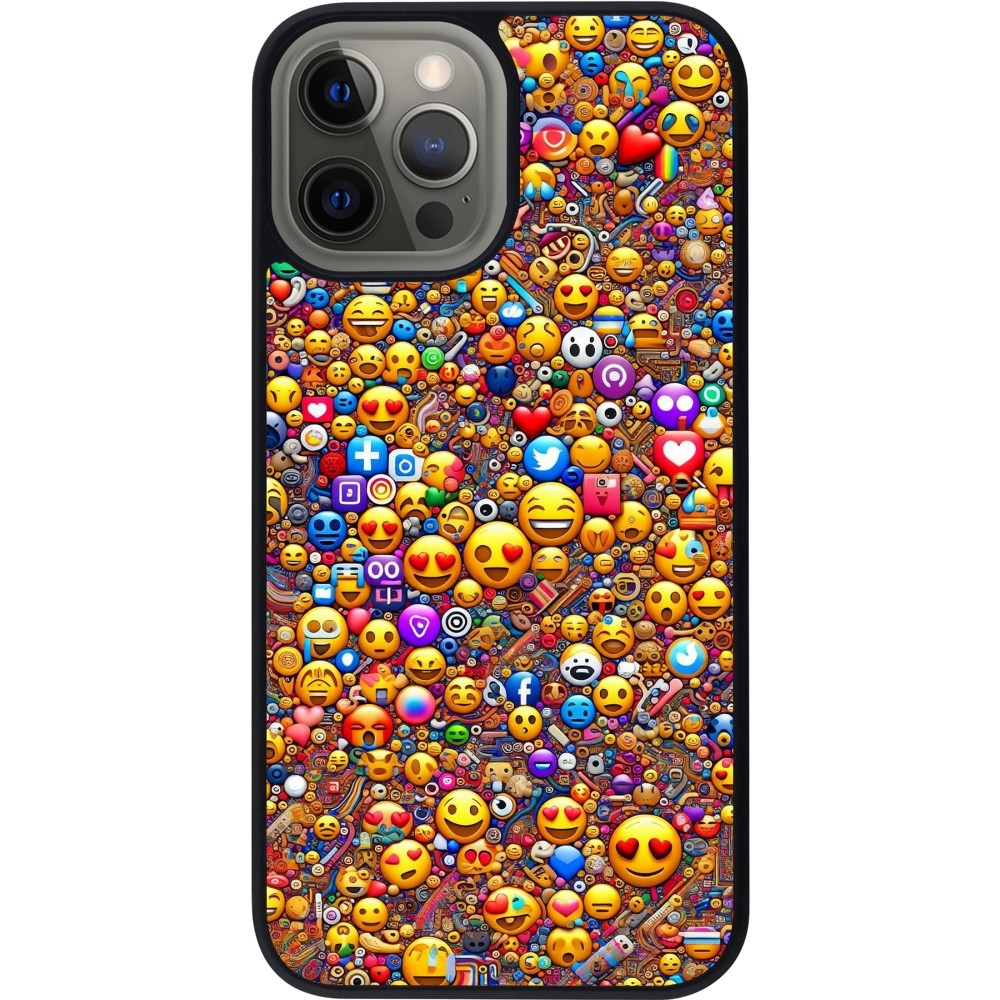 Coque iPhone 12 Pro Max - Silicone rigide noir Emoji mixed